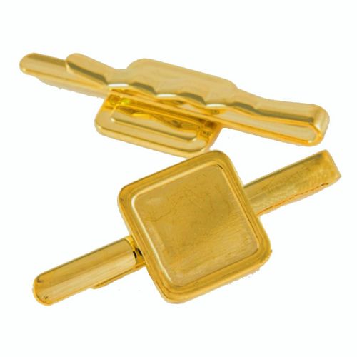 Tie Slide Blank 16mm Square Gold and clear dome